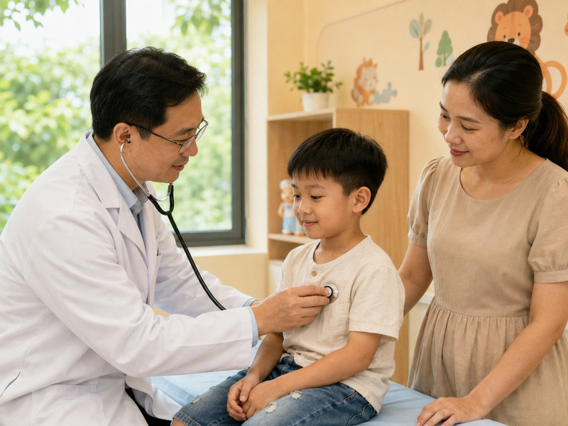 Bác sĩ nhi khoa thăm khám sức khỏe định kỳ cho trẻ nhỏ