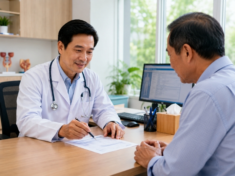 Bác sĩ phân tích kết quả kháng nguyên tuyến tiền liệt và đưa ra lời khuyên phù hợp