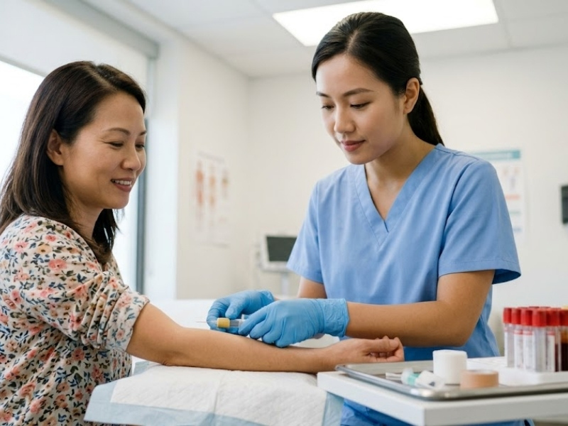 Thực hiện lấy mẫu máu xét nghiệm giúp định lượng các chỉ dấu sinh học khối u