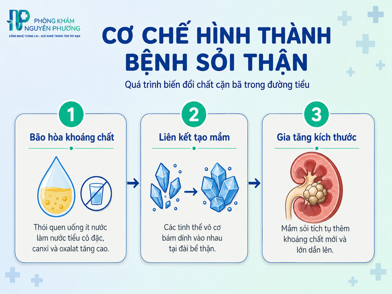 Ba giai đoạn hình thành sỏi thận từ lắng đọng khoáng chất