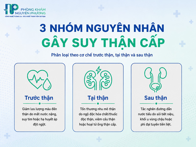 Các nhóm nguyên nhân chính dẫn đến tình trạng suy thận cấp tính
