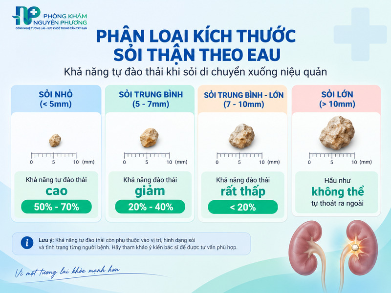 Khả năng tự đào thải sỏi thận theo kích thước chuẩn EAU