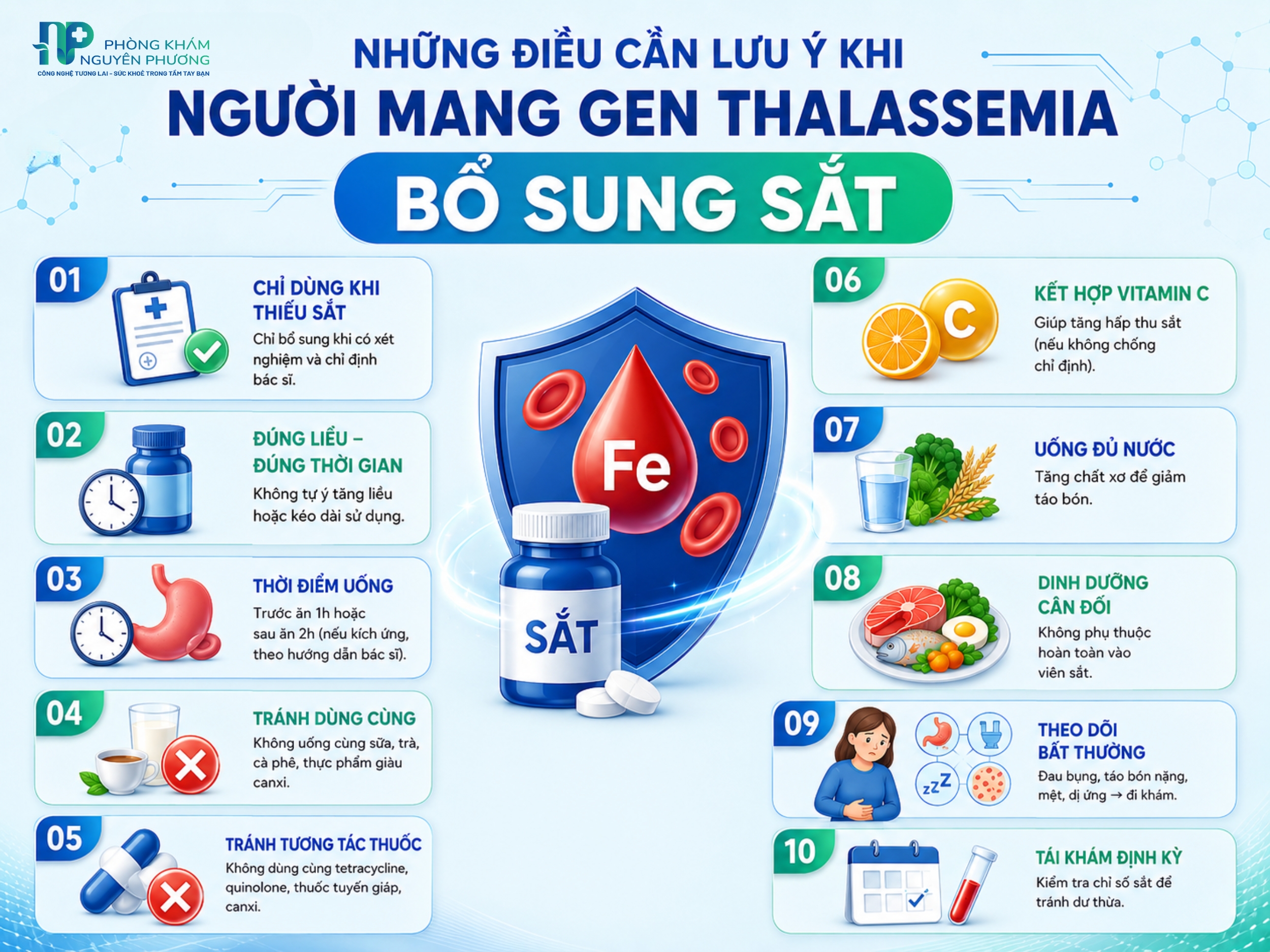 Người mang gen Thalassemia chỉ nên bổ sung sắt khi được xác nhận thiếu sắt