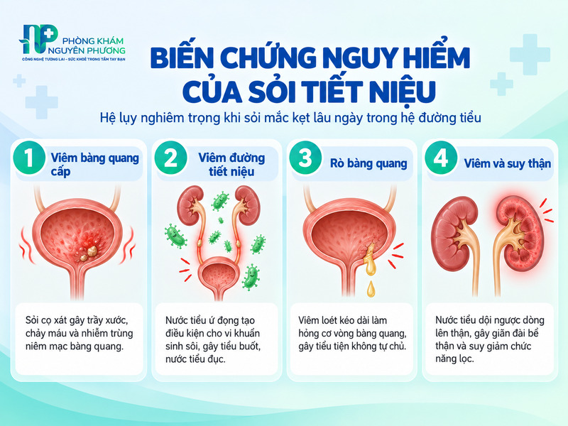 Những biến chứng nghiêm trọng tại bàng quang và thận do sỏi