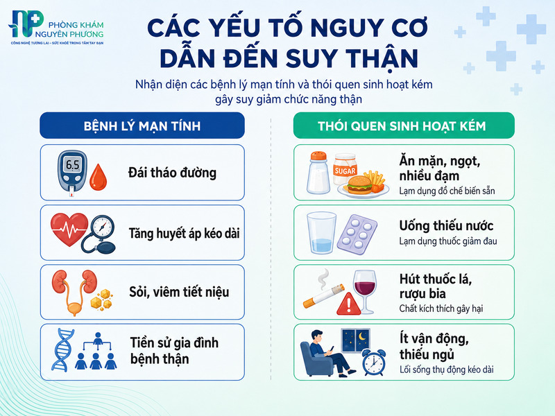 Các yếu tố nguy cơ làm tăng khả năng mắc bệnh suy thận