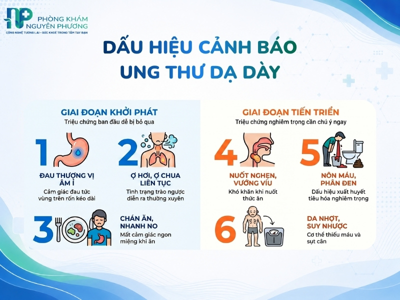 Phân loại các dấu hiệu cảnh báo ung thư biểu mô dạ dày theo giai đoạn
