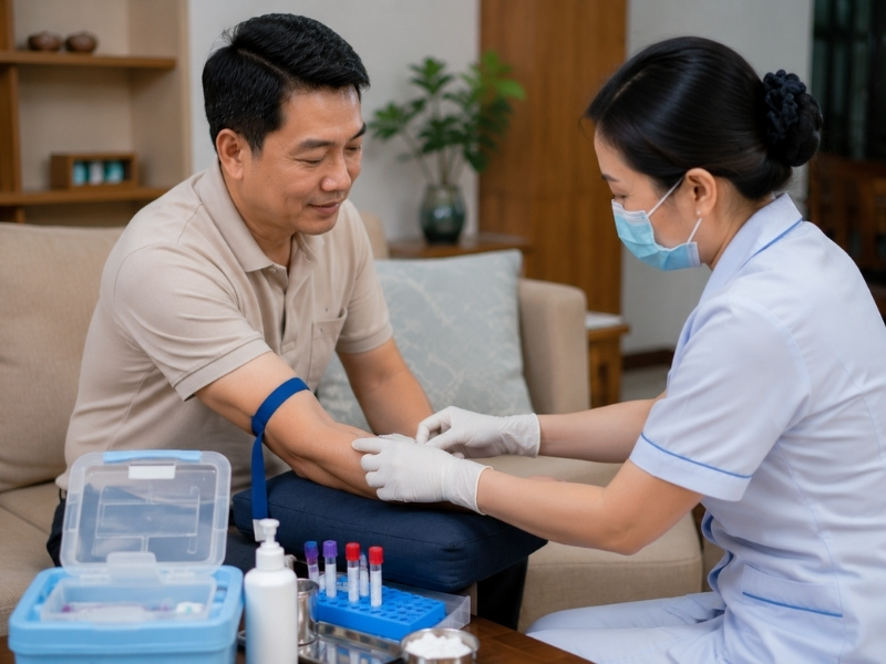 Thực hiện lấy mẫu máu xét nghiệm đánh giá chức năng gan tại nhà