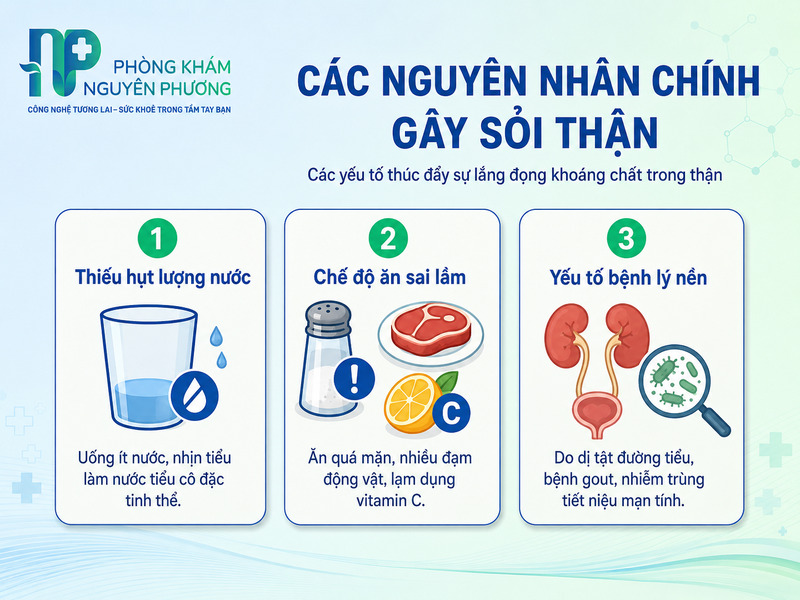 Các nhóm nguyên nhân chính dẫn đến sự kết tinh sỏi