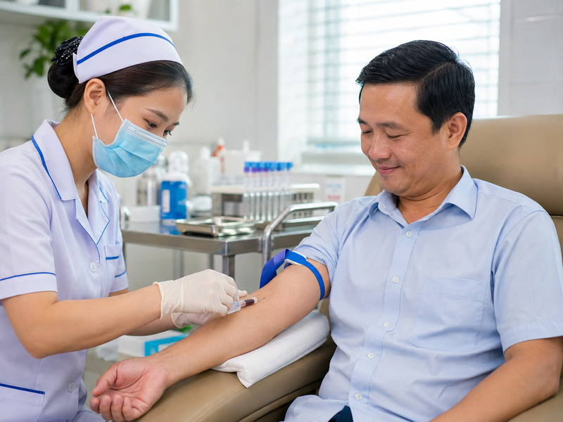 Nhân viên y tế lấy mẫu máu xét nghiệm cho bệnh nhân