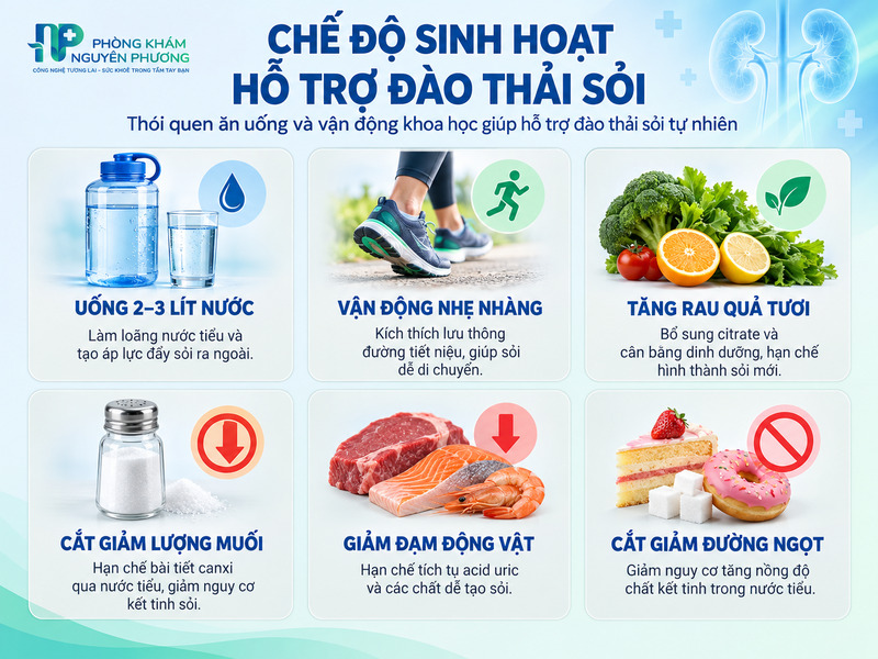 Chế độ sinh hoạt khoa học hỗ trợ sỏi tự đào thải an toàn