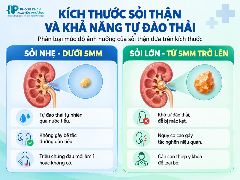 Mức độ ảnh hưởng của sỏi thận dựa trên kích thước thực tế