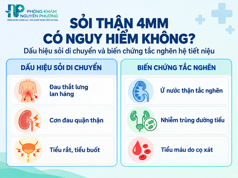 Dấu hiệu di chuyển và biến chứng của sỏi thận